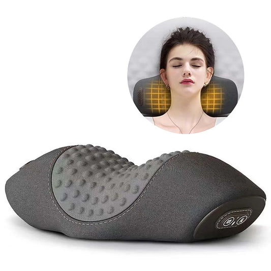 Electric Massager Cervical Pillow Hot Compress Vibration Massage Neck Traction Relax Sleeping Memory Foam Neck Guard Pillow Grey